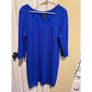 Ronni Nicole Cobalt Blue Lace Shift Dress 3/4 Sleeve Lace Overlay Sz Petite Xl